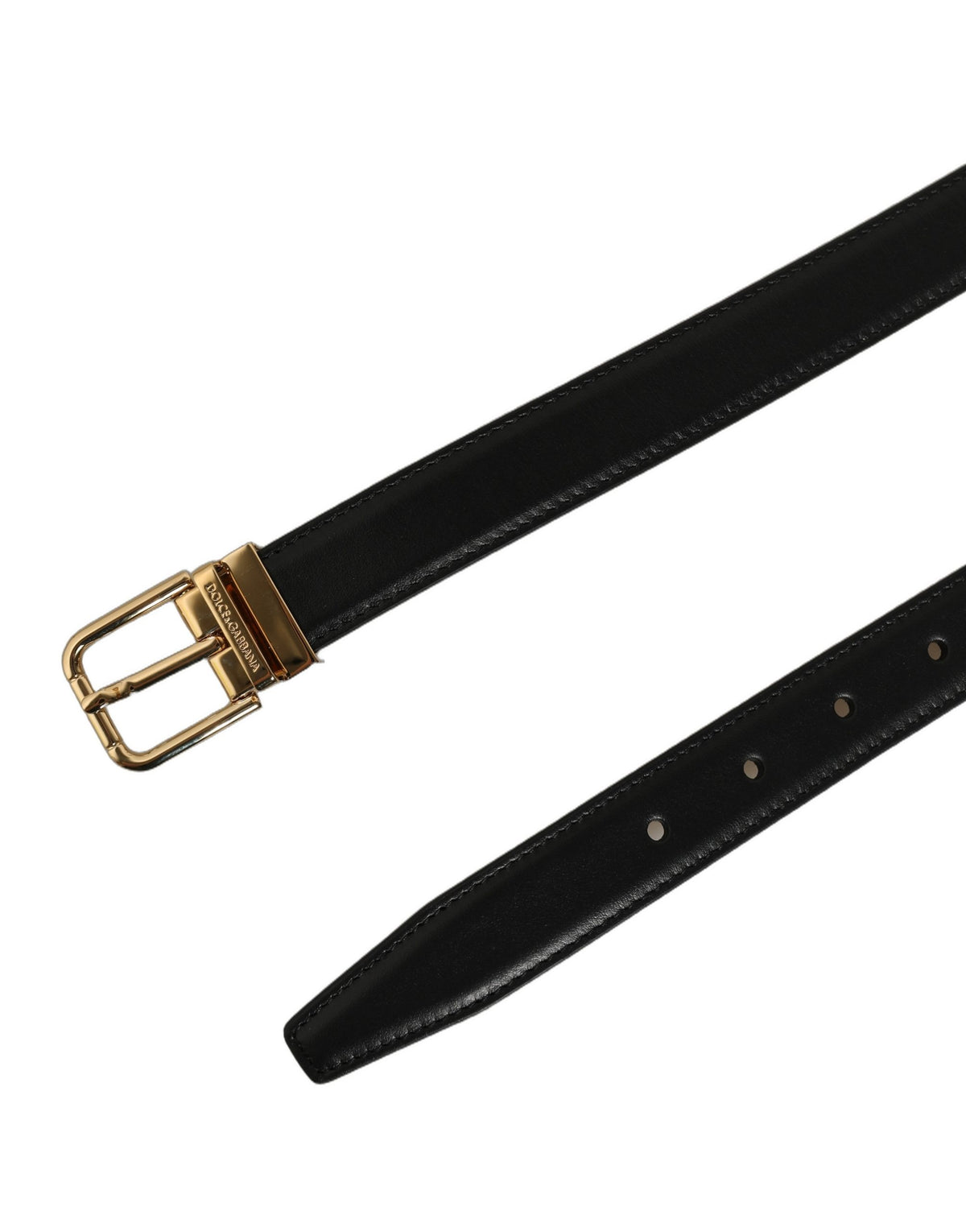 Dolce & Gabbana Black Classic Leather Gold Tone Buckle Belt L