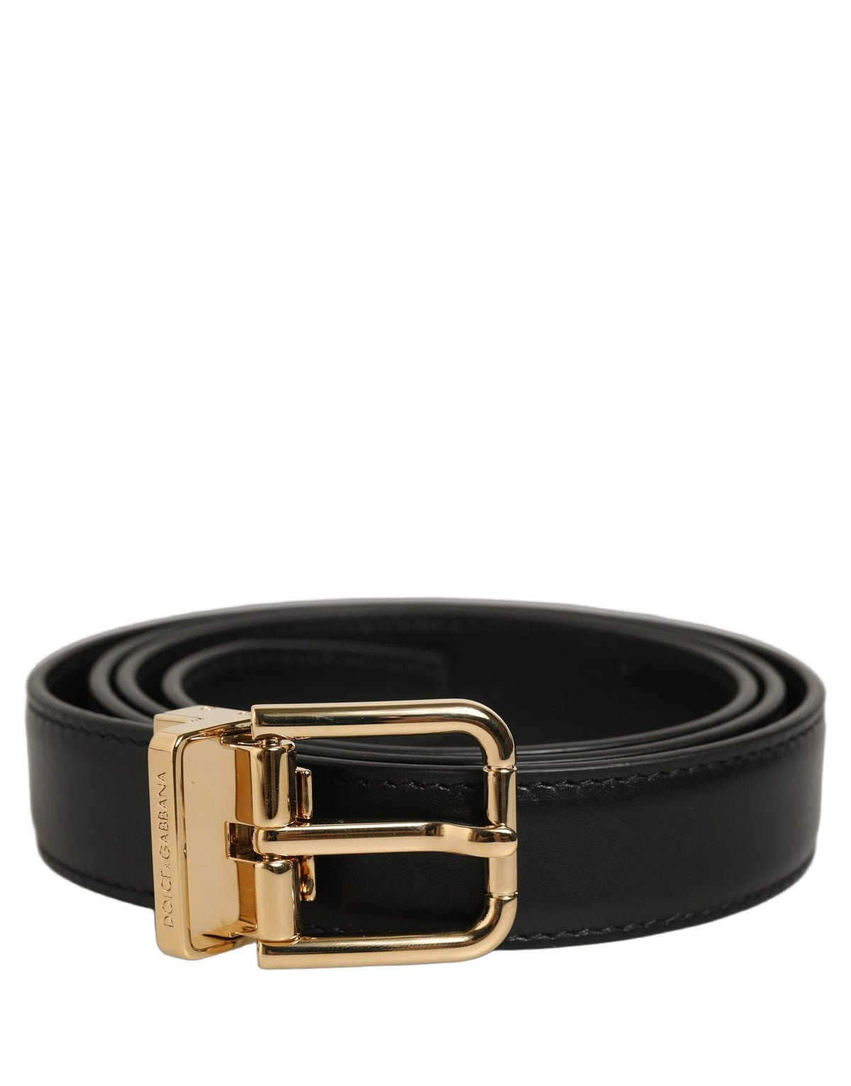 Dolce & Gabbana Black Classic Leather Gold Tone Buckle Belt L
