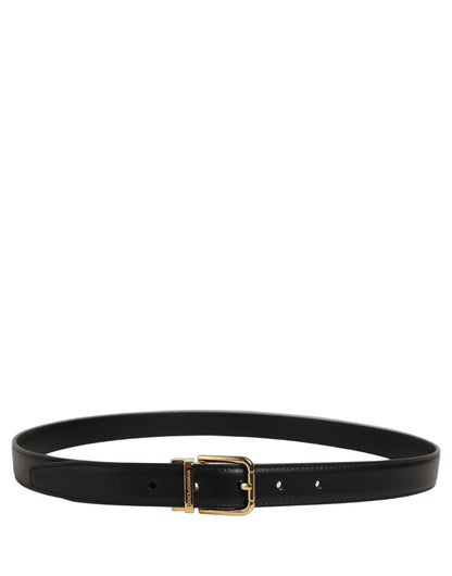 Dolce & Gabbana Black Classic Leather Gold Tone Buckle Belt L