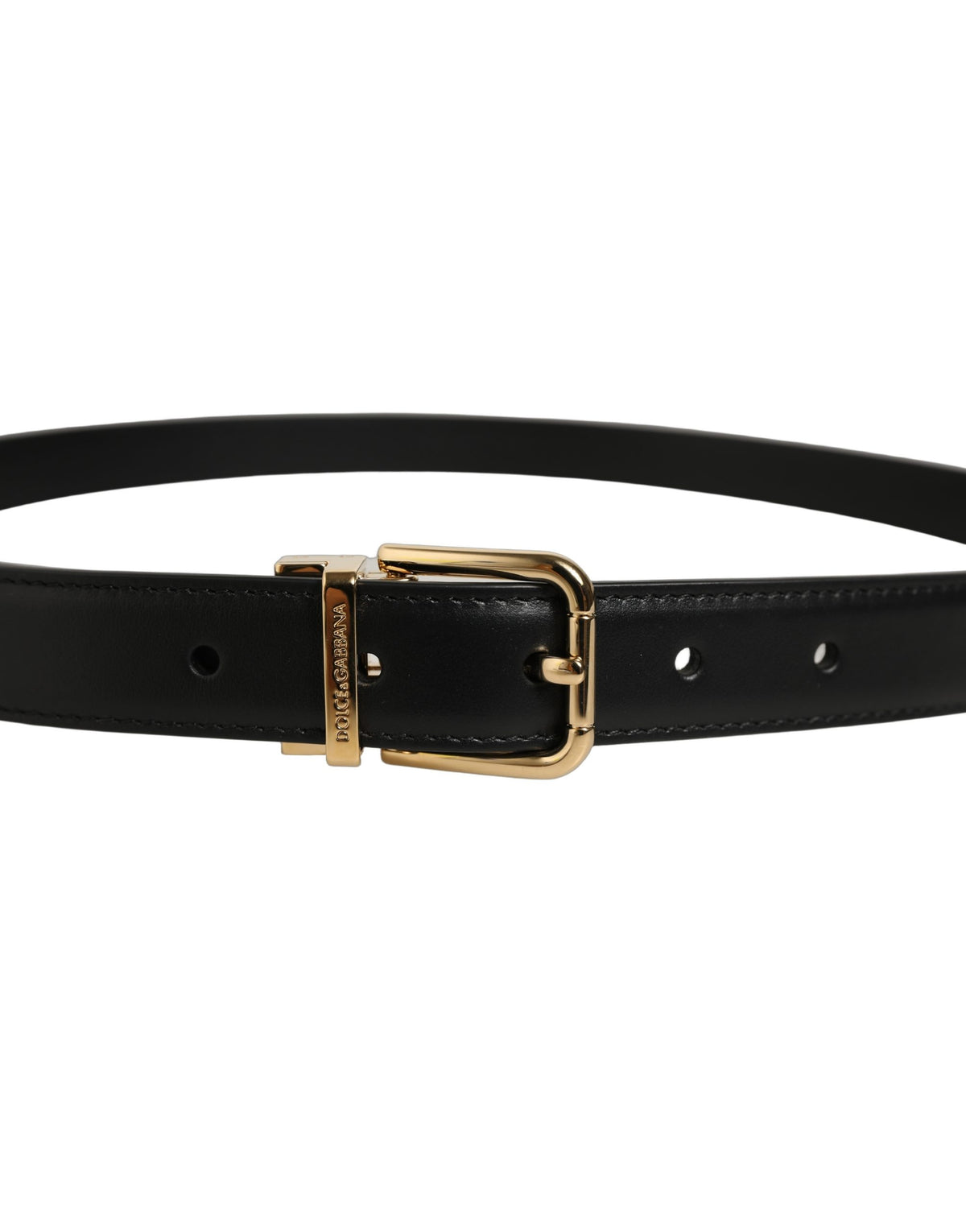 Dolce & Gabbana Black Classic Leather Gold Tone Buckle Belt L