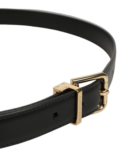 Dolce & Gabbana Black Classic Leather Gold Tone Buckle Belt L