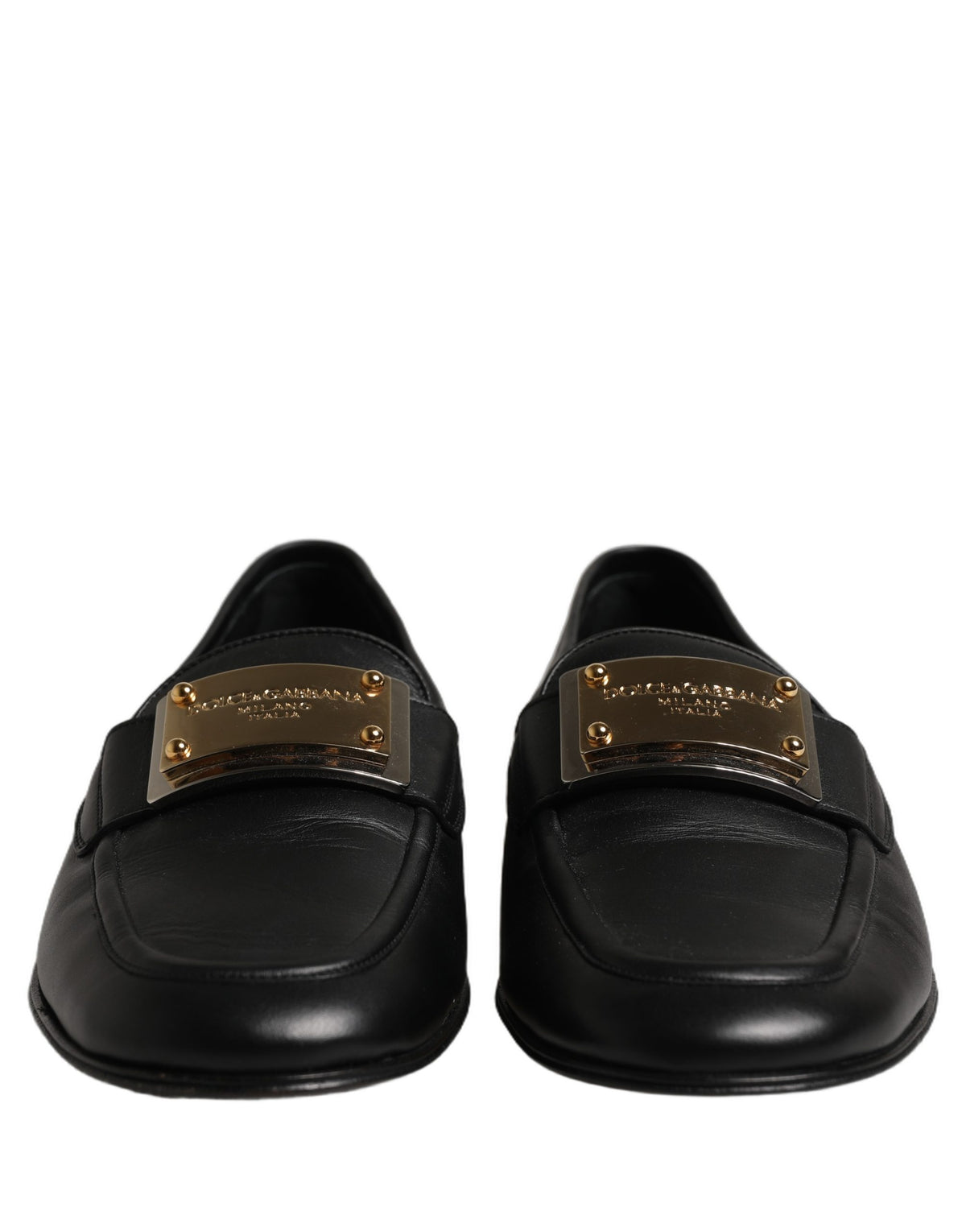Dolce & Gabbana Black Leather Logo Plaque Loafers Men Shoes