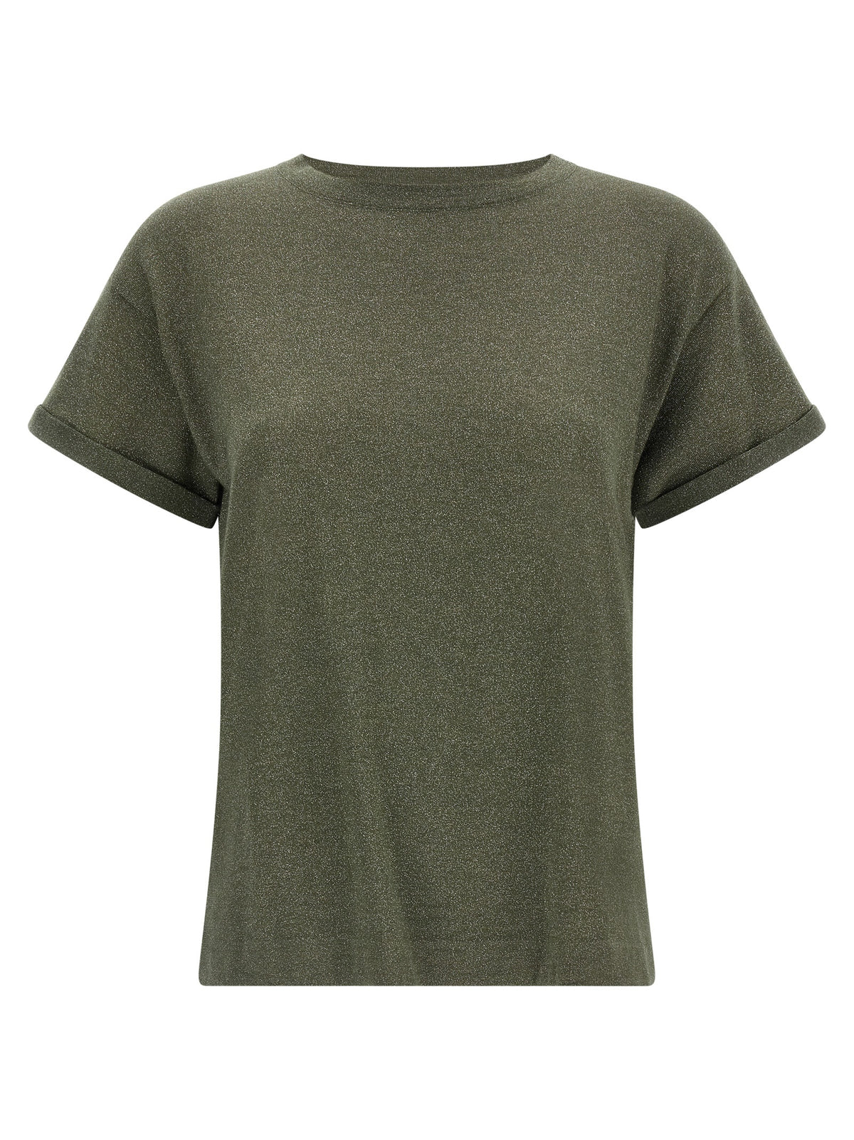 Brunello Cucinelli Bicolor Cashmere Sportswear T-Shirt in Olive Green