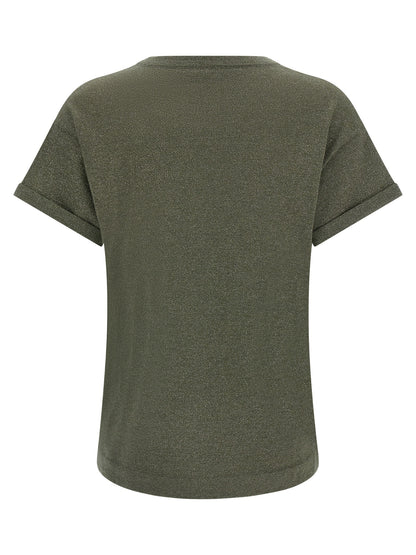 Brunello Cucinelli Bicolor Cashmere Sportswear T-Shirt in Olive Green
