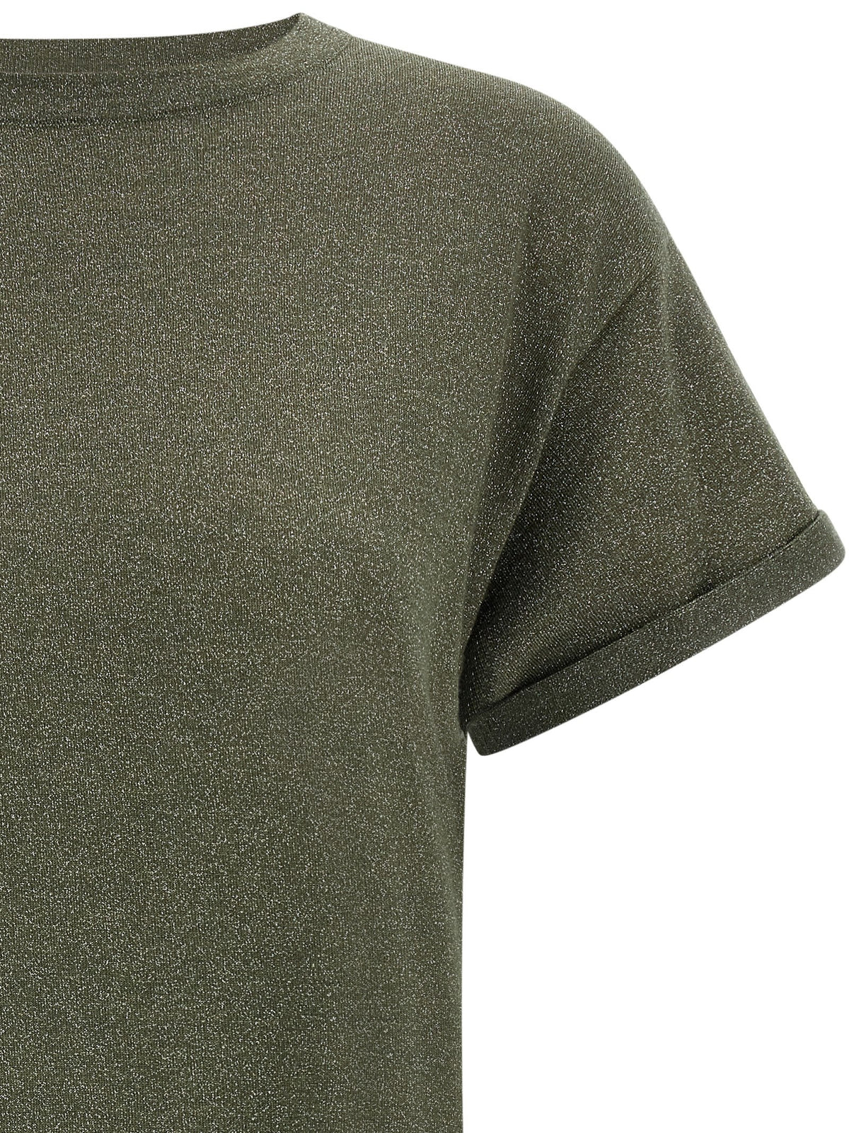 Brunello Cucinelli Bicolor Cashmere Sportswear T-Shirt in Olive Green