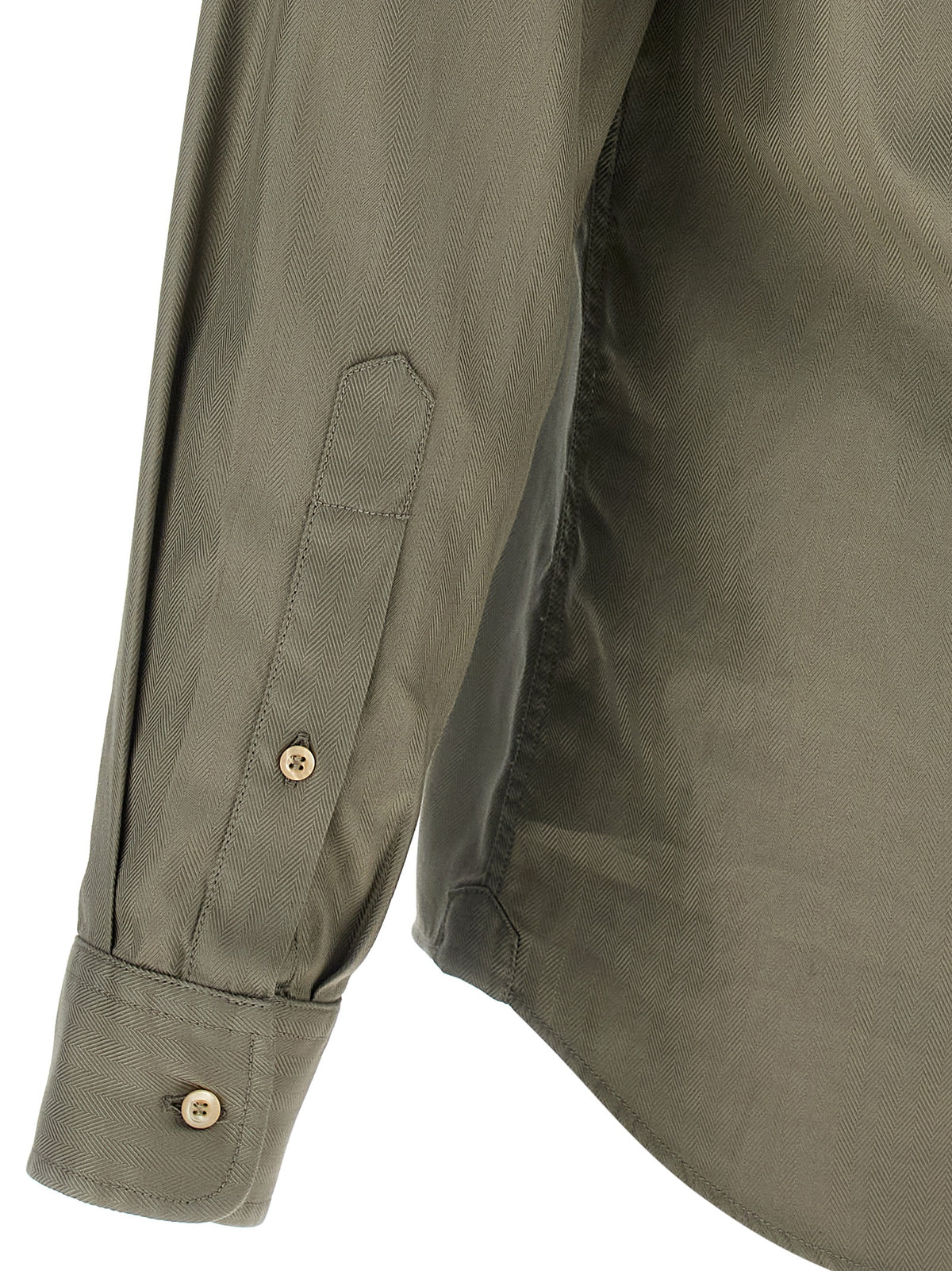 Brunello Cucinelli Bicolor Cotton Blouse in Olive Green