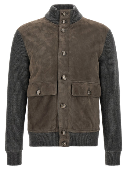 Brunello Cucinelli Gray Lamb Leather Jacket