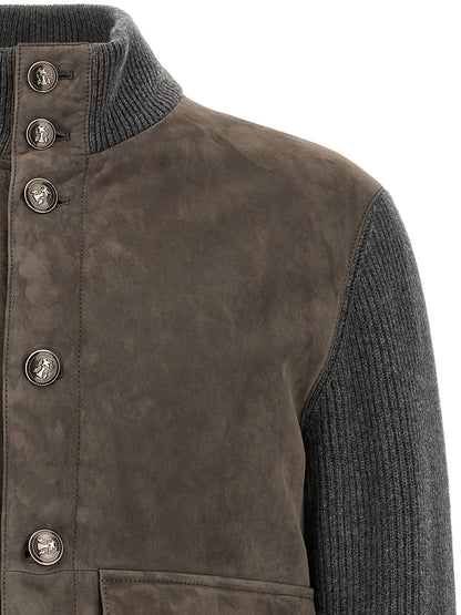 Brunello Cucinelli Gray Lamb Leather Jacket