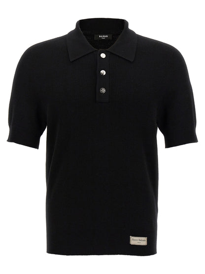 Balmain Black Merino Wool Polo Shirt