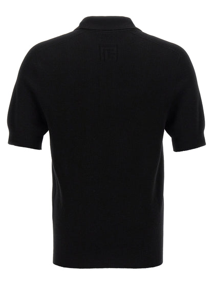 Balmain Black Merino Wool Polo Shirt