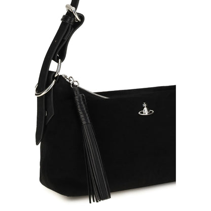 Vivienne Westwood Black Suede Leather Shoulder Bag