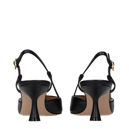 Gianvito Rossi Black Leather Mid Heel Pumps