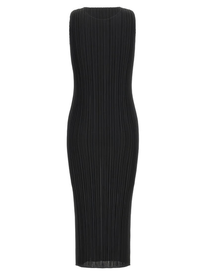PLEATS PLEASE ISSEY MIYAKE Black Polyester Midi Dress