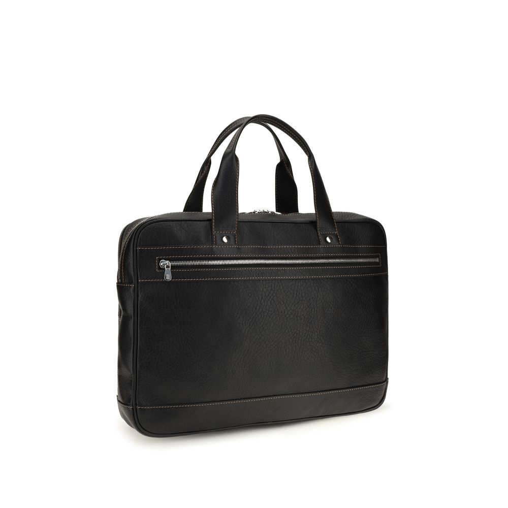 Brunello Cucinelli Black Calf Leather Bos Taurus Handbag