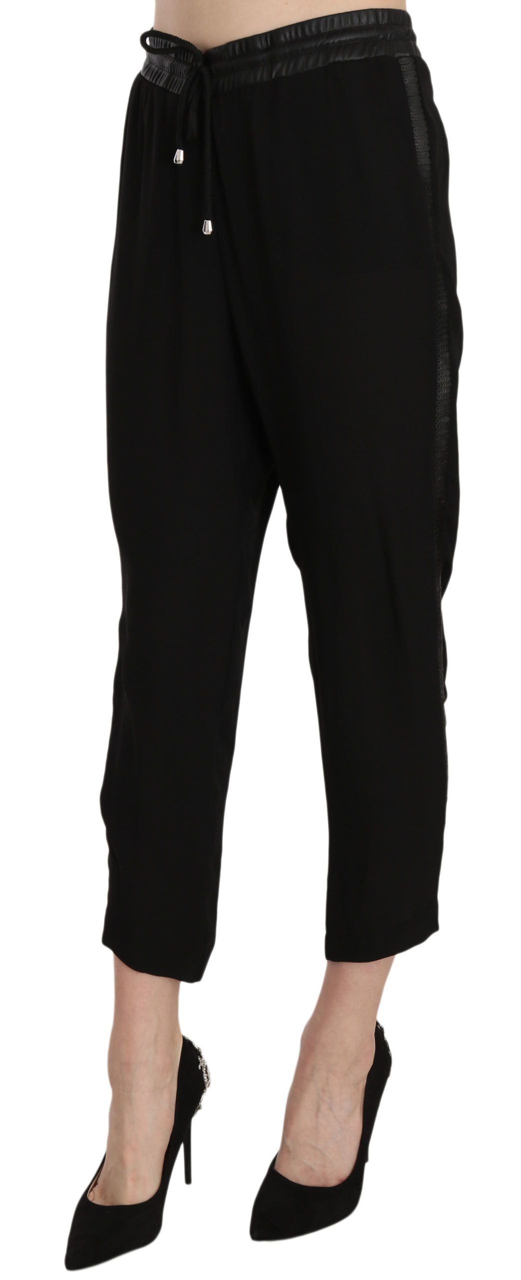  - Chic High Waist Cropped Pants in Elegant Black