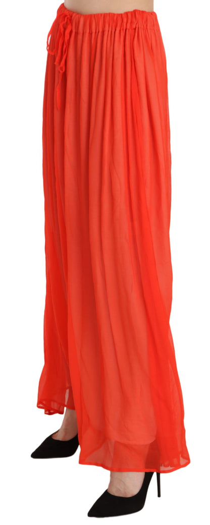  - Elegant Orange Pleated Maxi Skirt