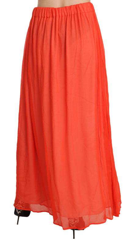  - Elegant Orange Pleated Maxi Skirt