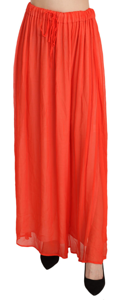  - Elegant Orange Pleated Maxi Skirt