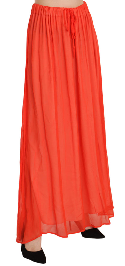  - Elegant Orange Pleated Maxi Skirt