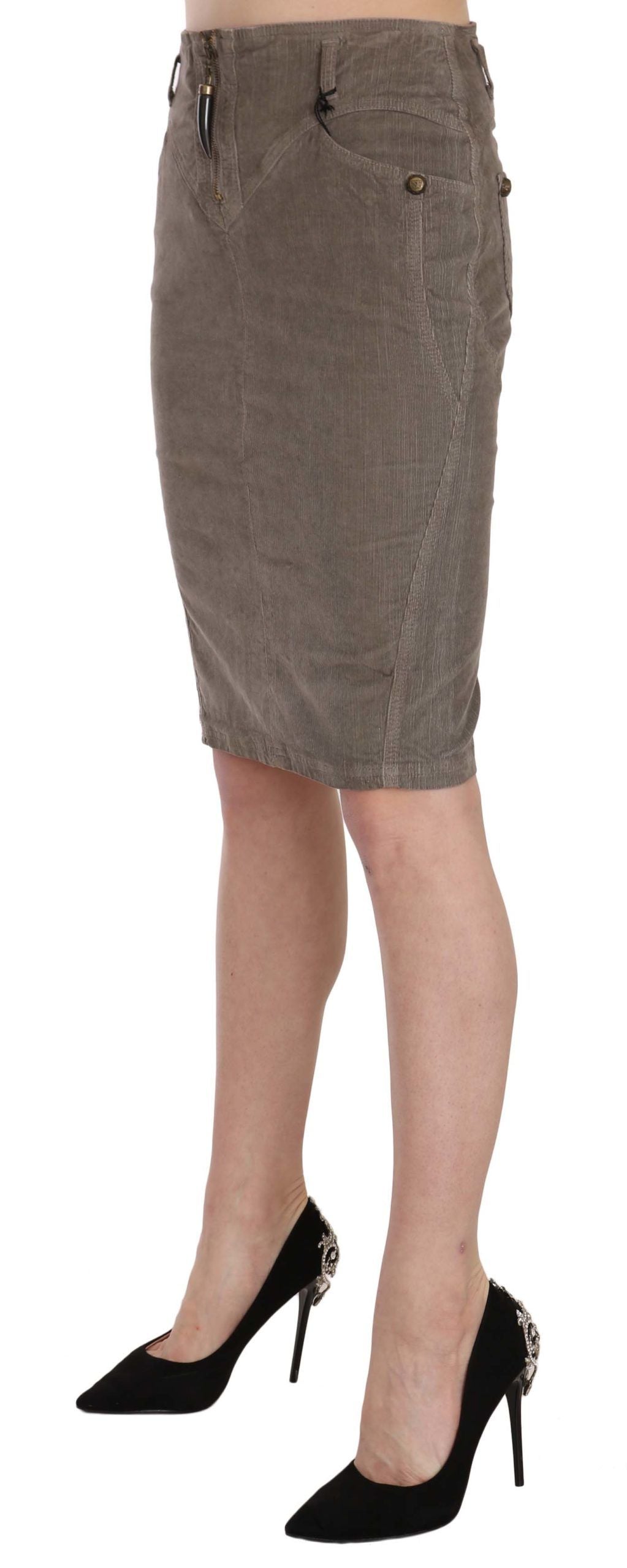  - Chic Gray Pencil Skirt with Logo Details