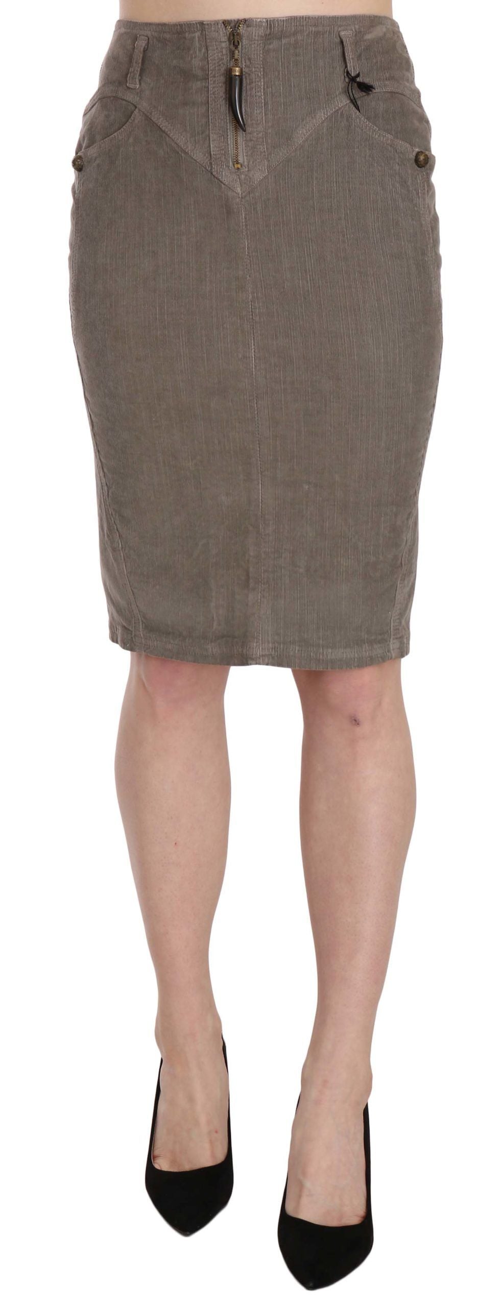  - Chic Gray Pencil Skirt with Logo Details