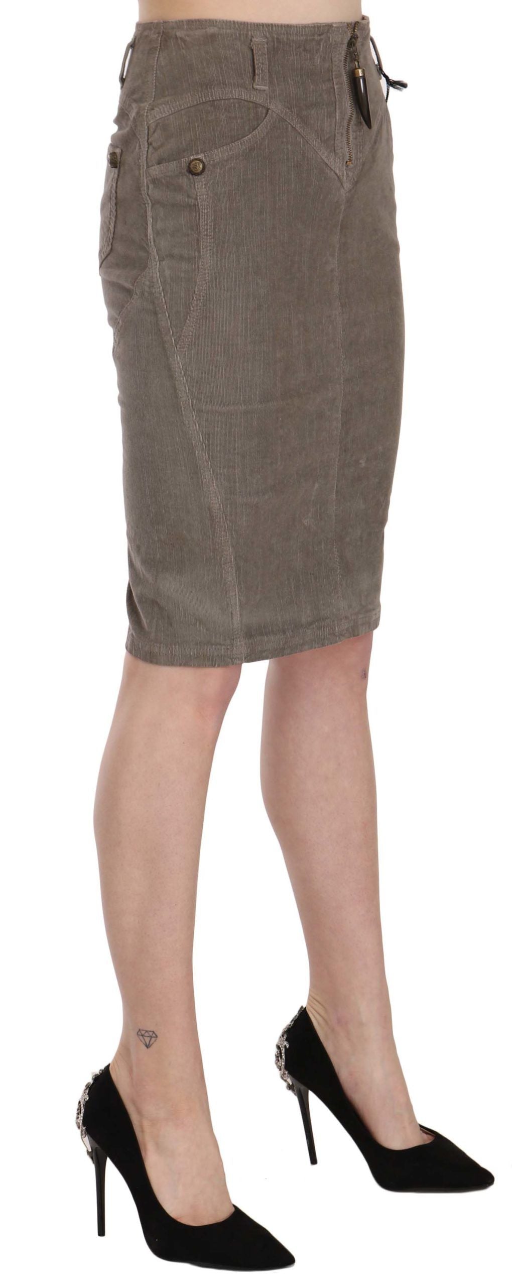  - Chic Gray Pencil Skirt with Logo Details