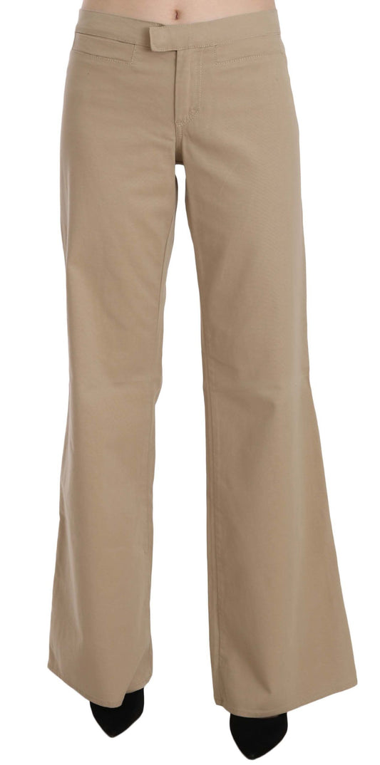  - Beige Mid Waist Flared Luxury Trousers