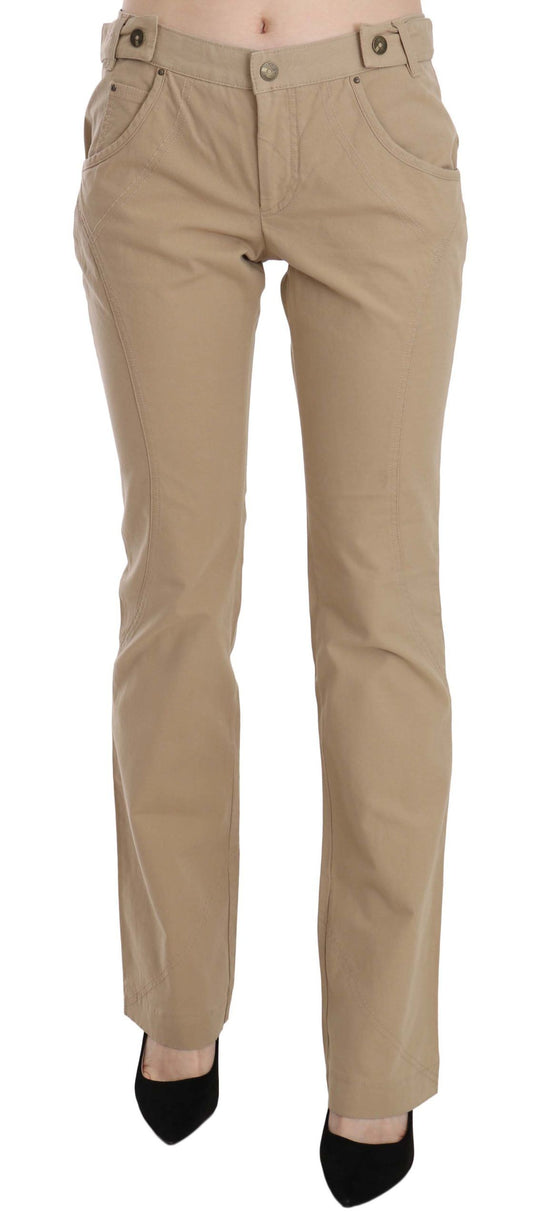  - Beige Mid Waist Straight Leg Pants