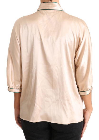  - Elegant Beige Silk Blend Blouse Top