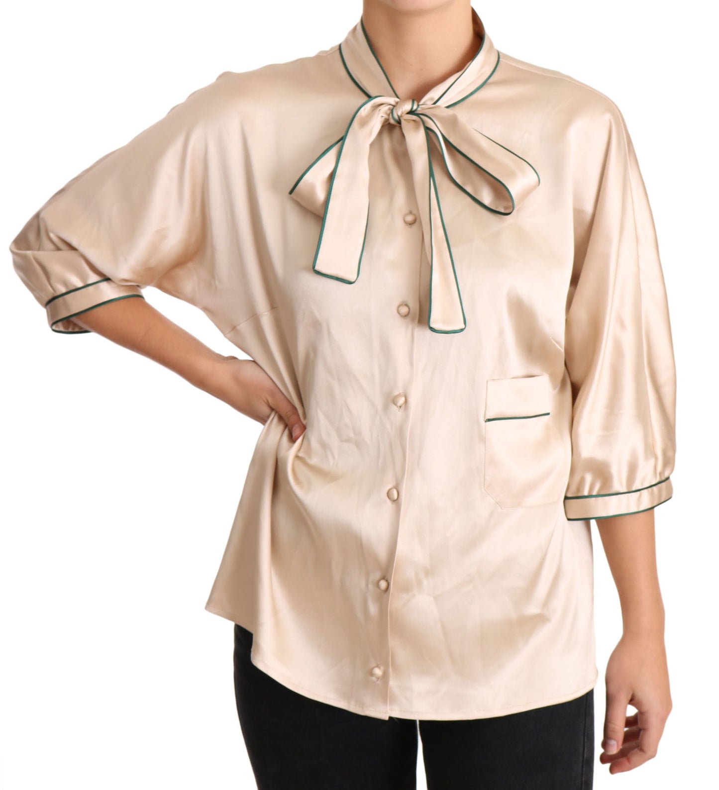  - Elegant Beige Silk Blend Blouse Top