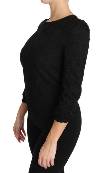  - Elegant Black Floral Crewneck Blouse