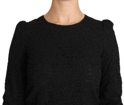  - Elegant Black Floral Crewneck Blouse