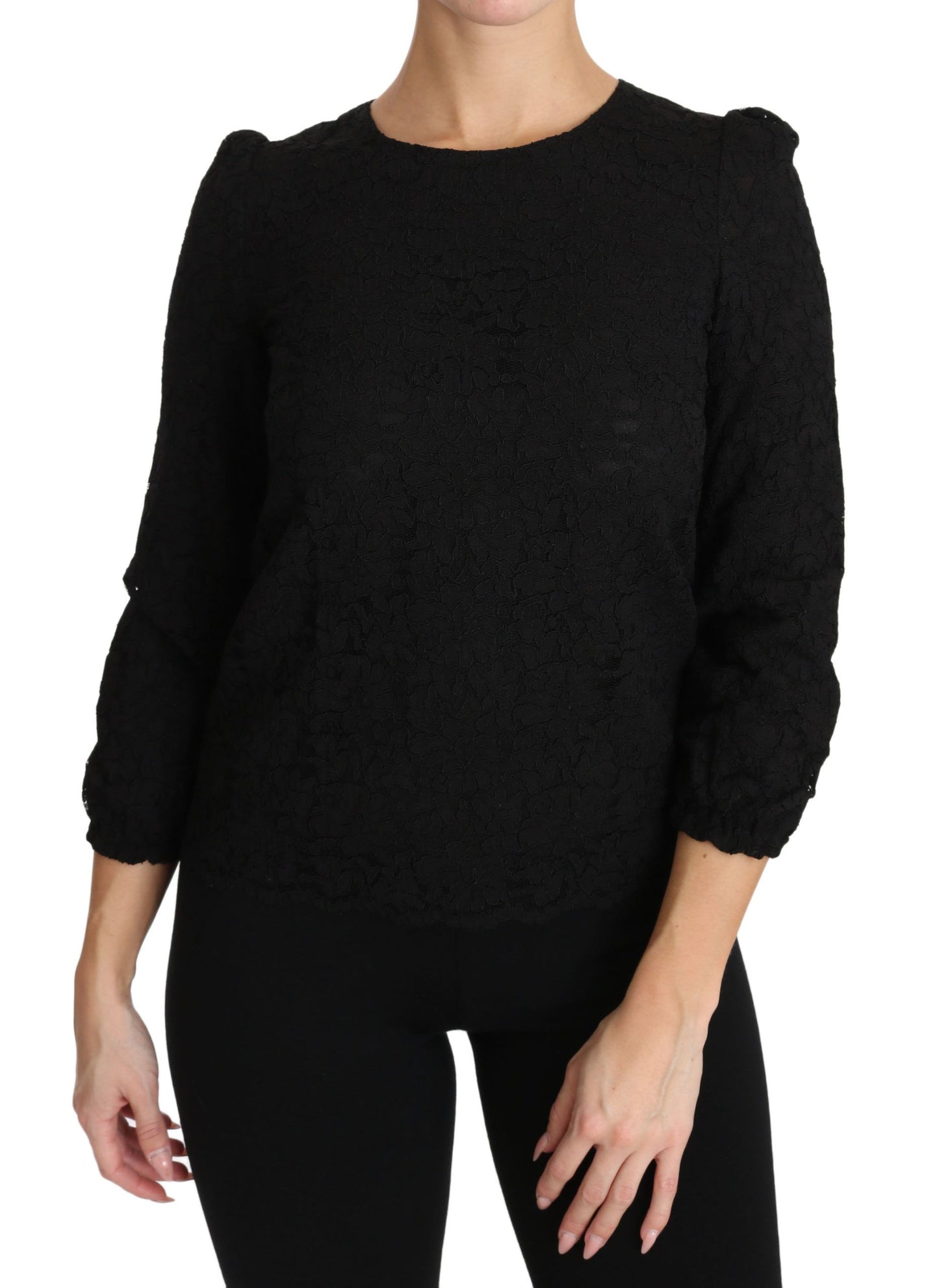  - Elegant Black Floral Crewneck Blouse