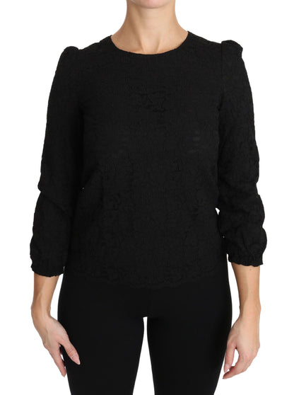  - Elegant Black Floral Crewneck Blouse