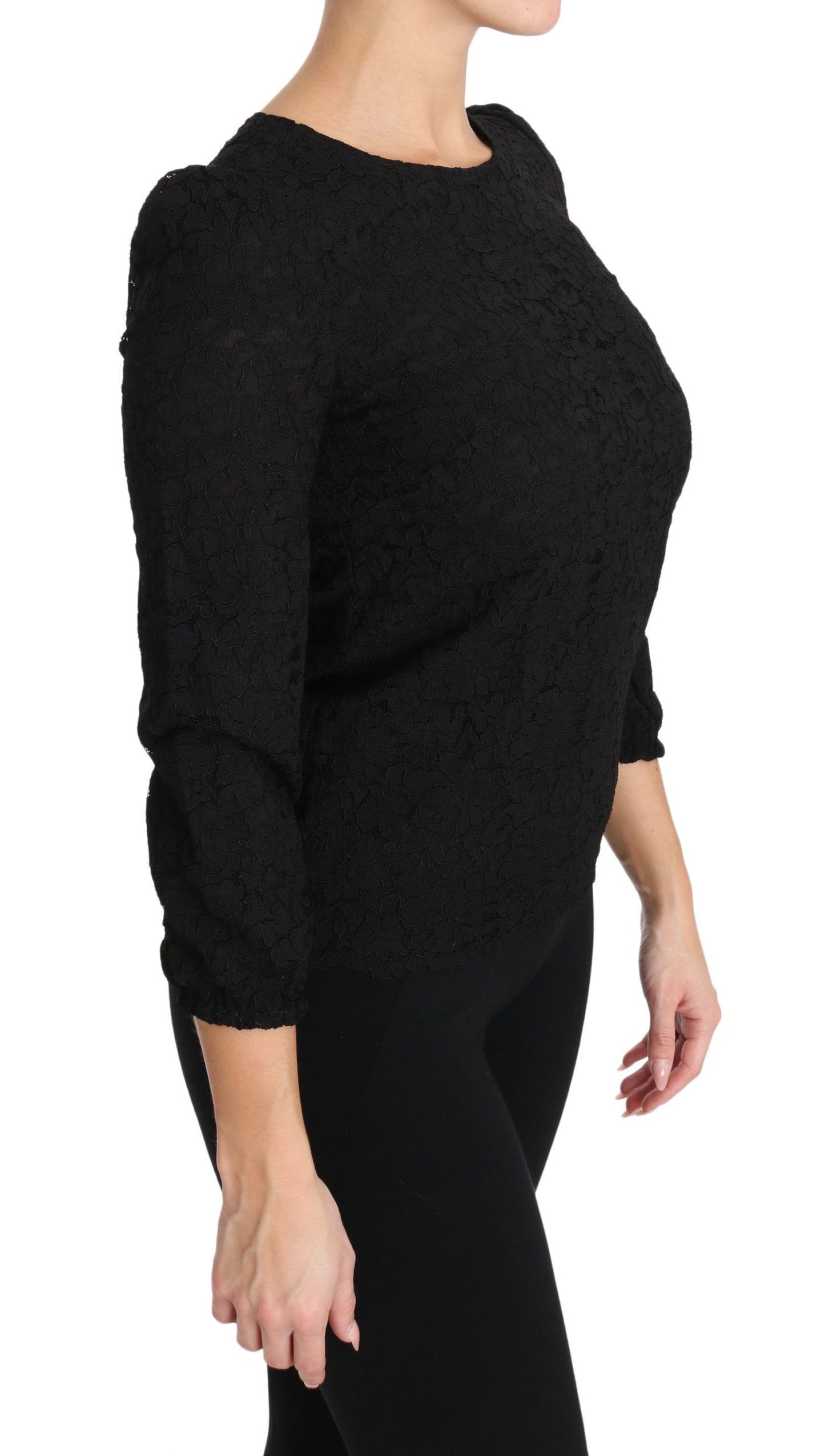  - Elegant Black Floral Crewneck Blouse