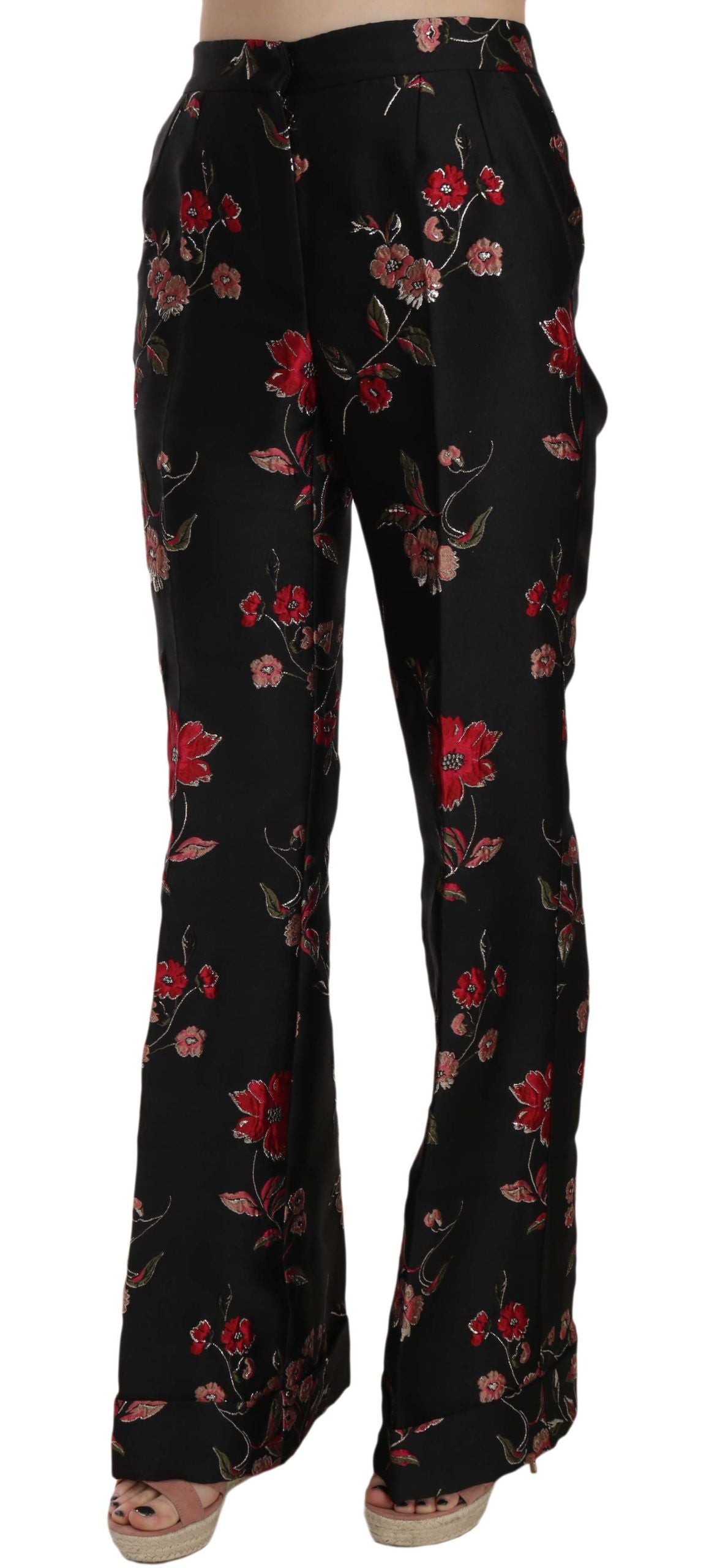  - Elegant Floral Print Boot Cut Trousers