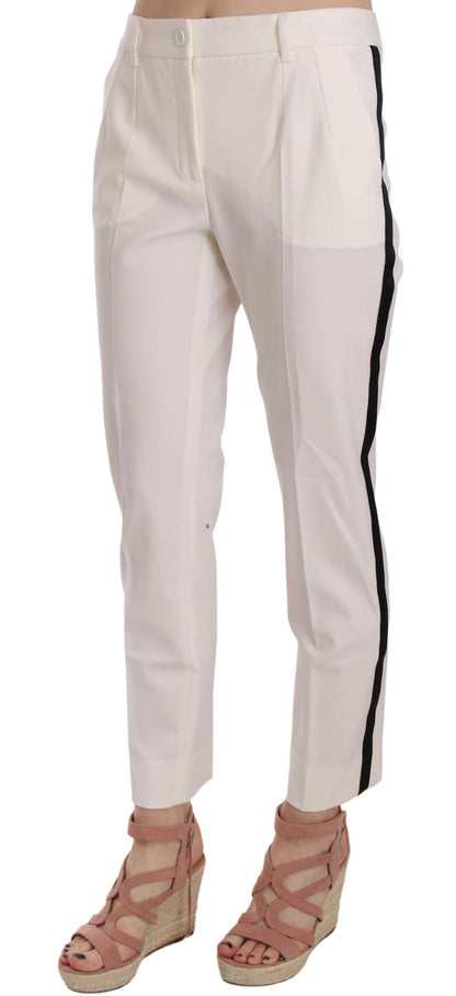  - Elegant White Stripe Wool Tapered Trousers