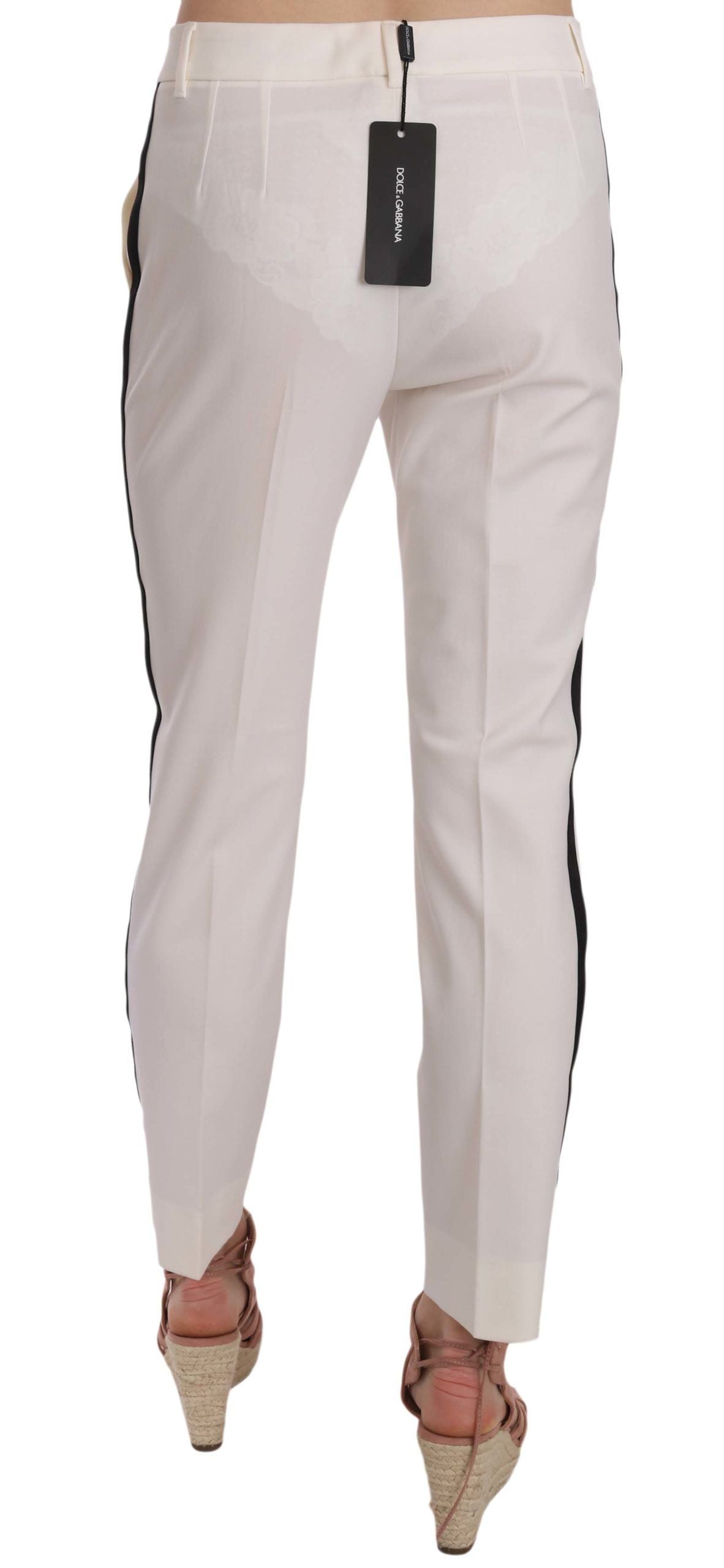  - Elegant White Stripe Wool Tapered Trousers