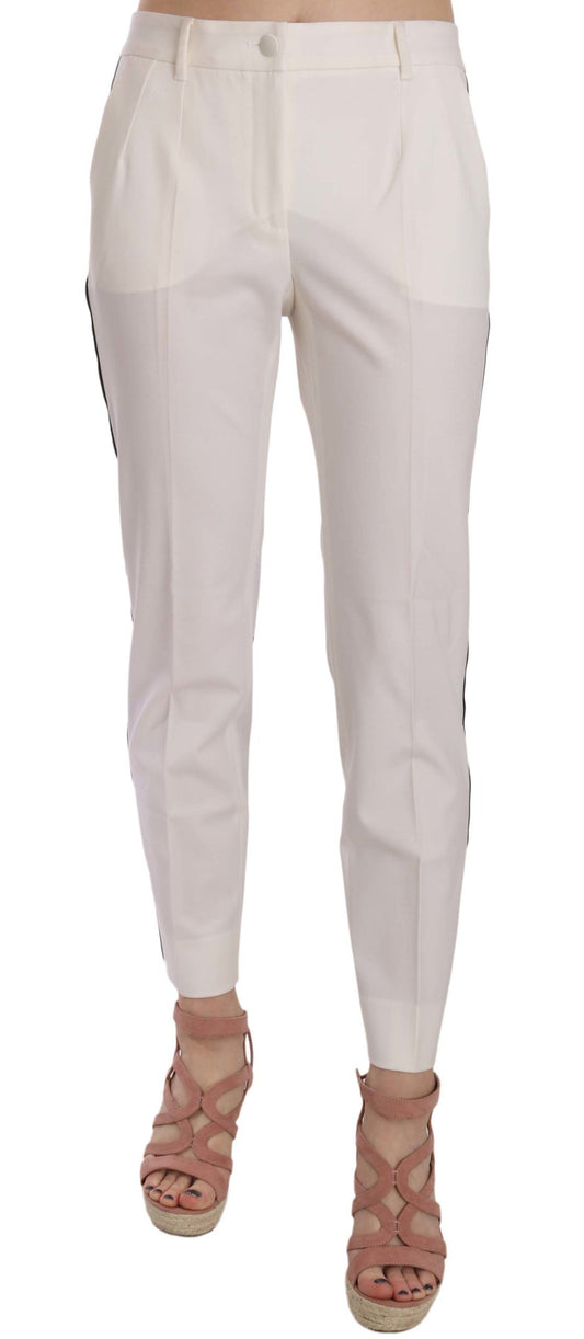  - Elegant White Stripe Wool Tapered Trousers