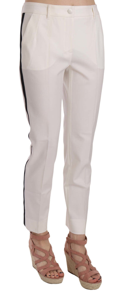  - Elegant White Stripe Wool Tapered Trousers