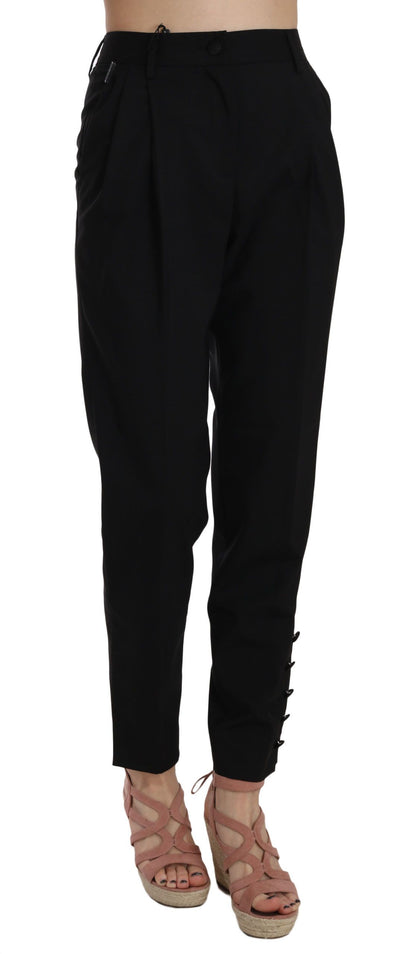  - Elegant Pleated Tapered Black Trousers