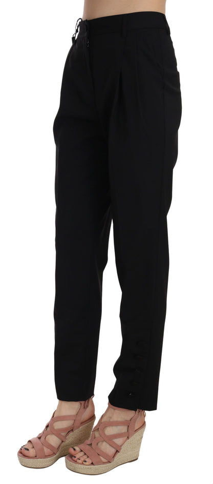  - Elegant Pleated Tapered Black Trousers