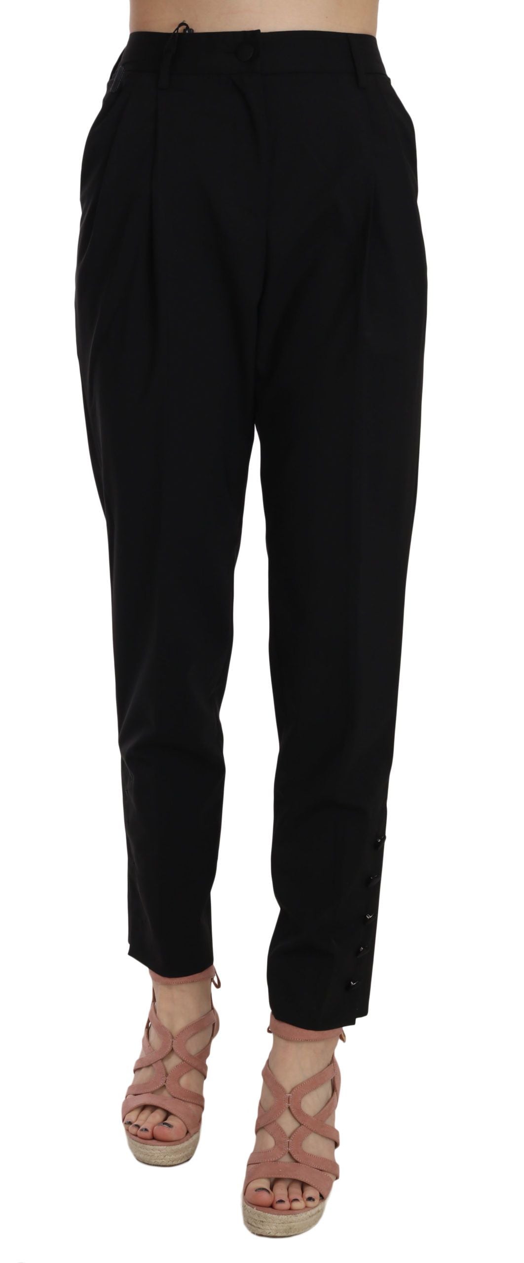  - Elegant Pleated Tapered Black Trousers