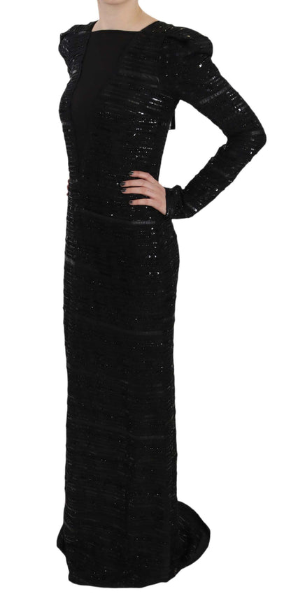  - Black Silk Sheath Maxi Dress with Sequins