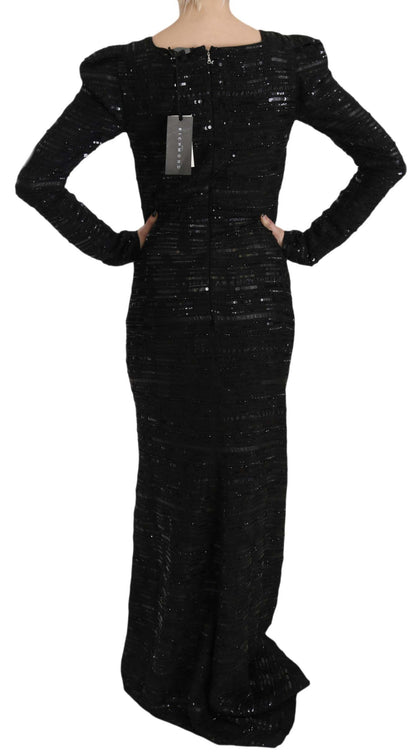  - Black Silk Sheath Maxi Dress with Sequins