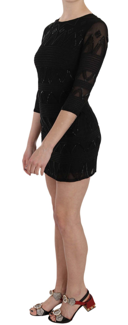  - Elegant Black Silk Mini Dress with Sequins