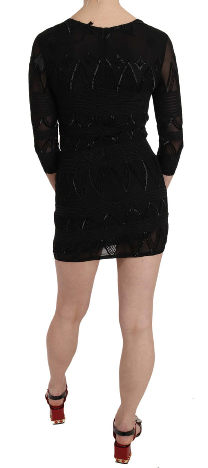  - Elegant Black Silk Mini Dress with Sequins