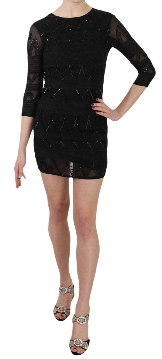  - Elegant Black Silk Mini Dress with Sequins