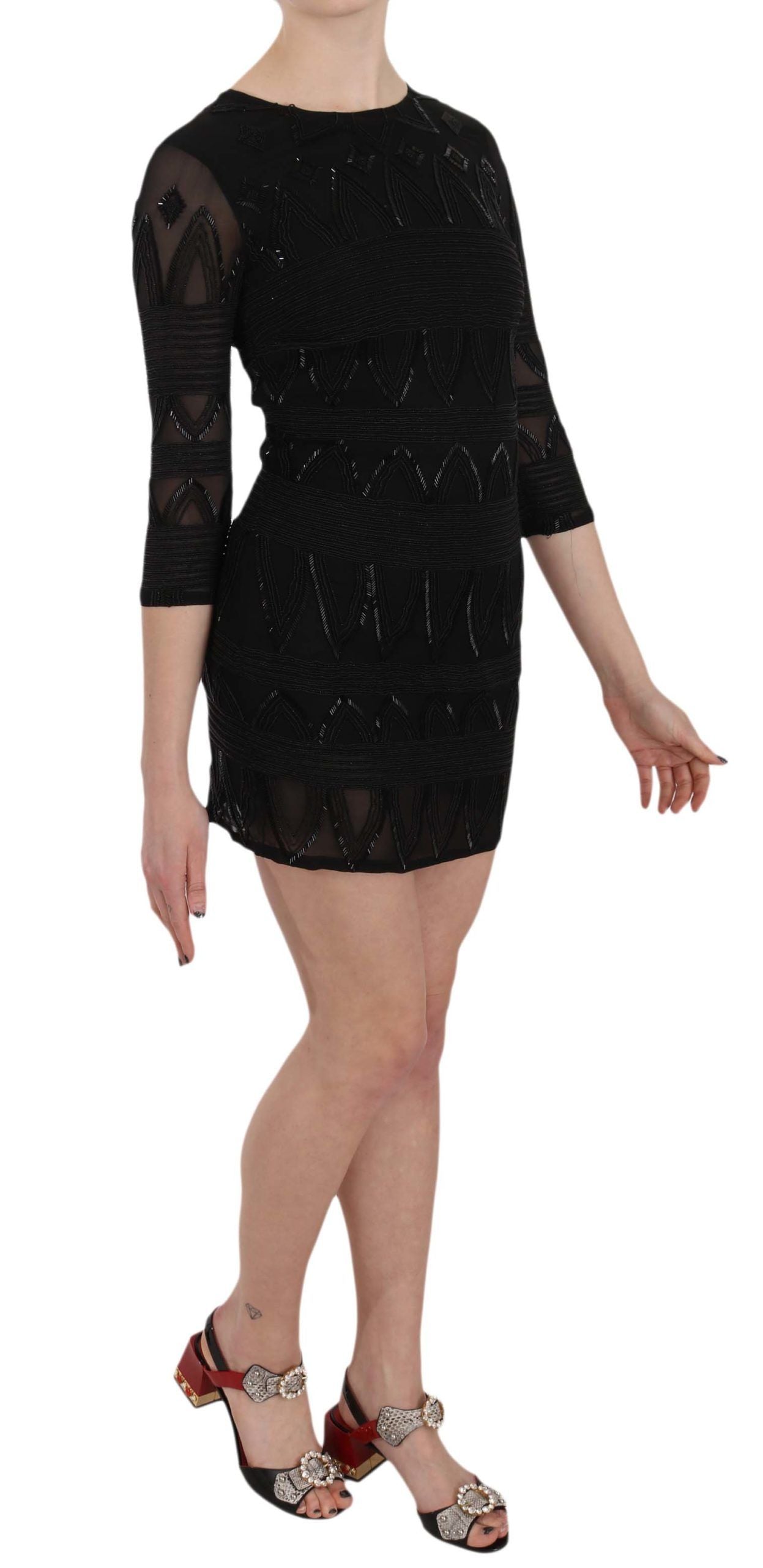  - Elegant Black Silk Mini Dress with Sequins