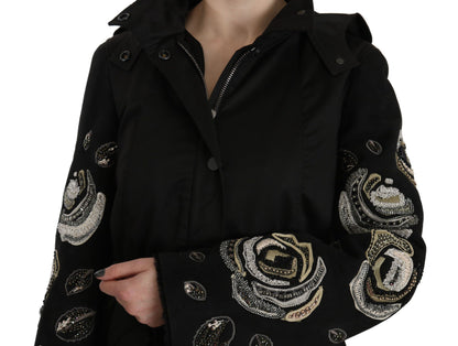  - Elegant Black Beaded Parka Jacket for Women